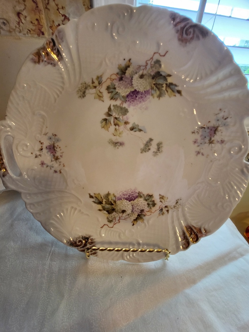 VTG. Limoges 10.5 In. Plate With Purple Snowballs And Gold Trim